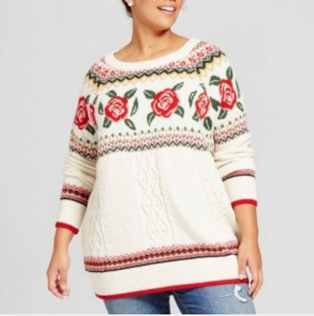 Mossimo Y2K Vintage Oversized Rose Knit Sweater Size Large